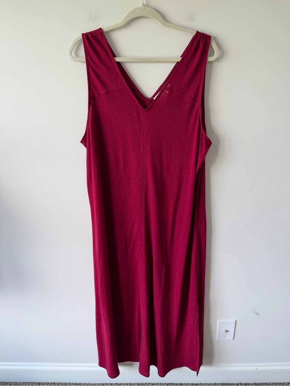 C&C California Sleeveless V-Neck Maxi Dress in Berry Red Linen Lyocell